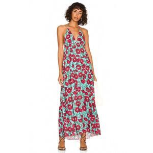 $440 NWT Alice + Olivia Beach Aqua Floral Mae Tiered Midi Maxi Dress Size 0 XS